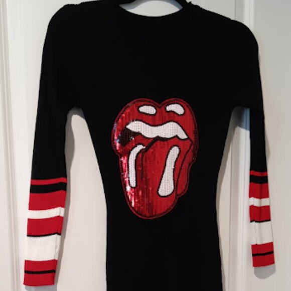 The Rolling Stones Sequin Logo Mini Sweater Dress Women S/M Stretch Concert Wear - Picture 1 of 8